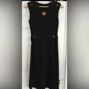 Tory Burch Black Sheath Midi Dress Square Neck Sleeveless
